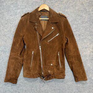Zara Man Suede 100% Pig Leather Suede Moto Biker Jacket Mens Medium Limited Edit